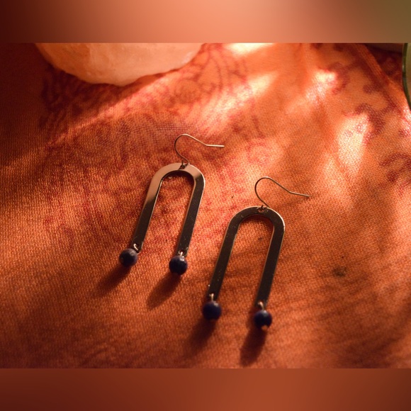 Handmade Blue Sodalite Arch Earrings - All NATURAL Gemstones - Nickel Free - Picture 2 of 2